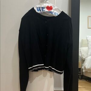 Blue Blush Black Cardigan with White Trim